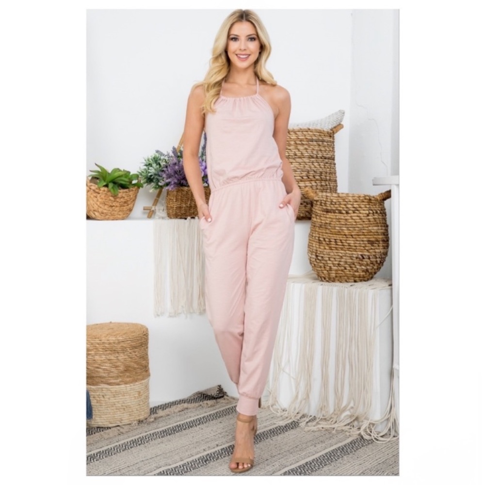 New Adorable Blush Halter Style Jumpsuit - Picture 5 of 8